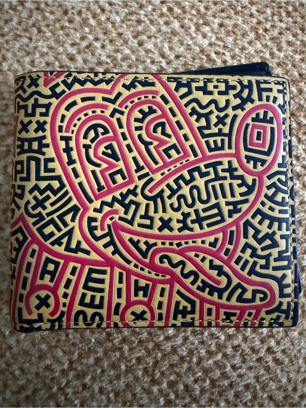 Coach Black and Red Keith Harring Leather bifold Wallet